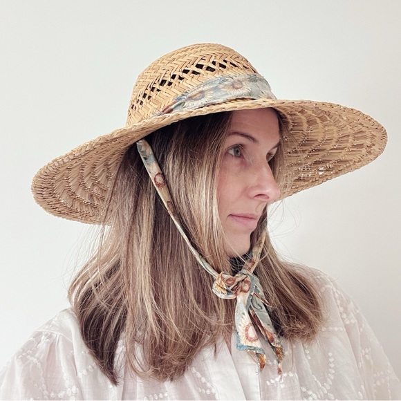 Vintage look straw sun hat with wide brim OS - Picture 4 of 9